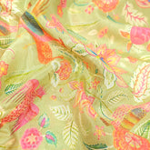 Moss Green Bird & Floral Digital Print Muslin Fabric