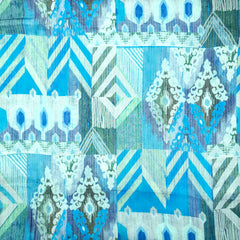 Abstract Digital Print Cool Blue & Green Tones Muslin Fabric