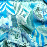 Abstract Digital Print Cool Blue & Green Tones Muslin Fabric