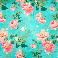 Floral Digital Print On Light Sea Green Color Muslin Fabric