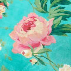 Floral Digital Print On Light Sea Green Color Muslin Fabric
