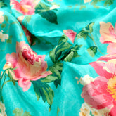 Floral Digital Print On Light Sea Green Color Muslin Fabric