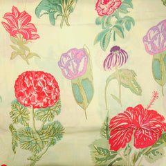 Floral Digital Print On Cream Color Muslin Fabric