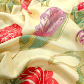 Floral Digital Print On Cream Color Muslin Fabric