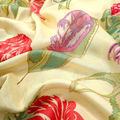 Floral Digital Print On Cream Color Muslin Fabric
