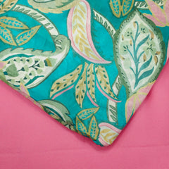 Floral Digital Print Paisley On Turquoise Base Muslin Fabric