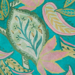 Floral Digital Print Paisley On Turquoise Base Muslin Fabric