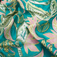 Floral Digital Print Paisley On Turquoise Base Muslin Fabric