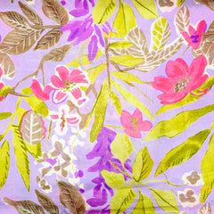Floral Digital Print On Lavender Base Muslin Fabric