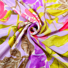 Floral Digital Print On Lavender Base Muslin Fabric