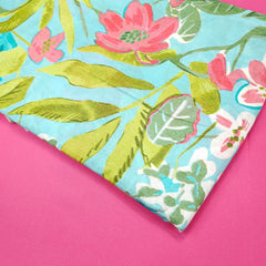 Floral Digital Print On Ocean Green Base Muslin Fabric