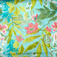Floral Digital Print On Ocean Green Base Muslin Fabric