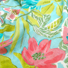 Floral Digital Print On Ocean Green Base Muslin Fabric