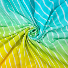 Leheriya Digital Print Ombre Ocean Green to Yellow on Muslin Fabric