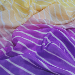 Leheriya Digital Print Ombre Yellow to Purple on Muslin Fabric