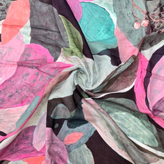 Abstract Digital Print Muslin Fabric with Purple & Pink Tones