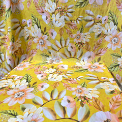Digital Print Yellow Floral Work Muslin Fabric