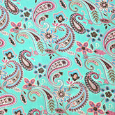 Digital Print on Turquoise Blue with Paisley Motif Muslin Fabric