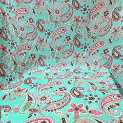 Digital Print on Turquoise Blue with Paisley Motif Muslin Fabric