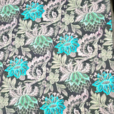 Digital Print on Black Muslin fabric with Floral Work