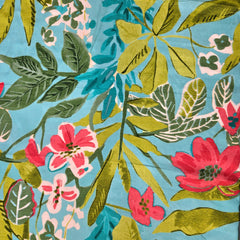 Digital Print on Teal Blue Muslin fabric with Red Floral Work