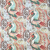 Digital Print on Off-White & Brown with Bird Motif Muslin Fabric