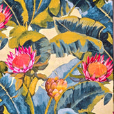 Digital Print on Off-White Muslin Fabric with Lotus & Leaves Motif