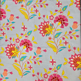 Digital Print on Peach Muslin Fabric with Floral Work