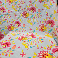 Digital Print on Peach Muslin Fabric with Floral Work