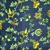 Digital Print on Navy Blue Muslin Fabric with Floral Work
