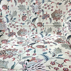 Digital Print on Cream Muslin Fabric with Floral Work