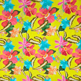 Digital Print on Yellow Muslin Fabric with Floral Work