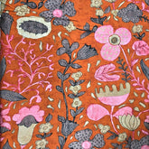 Digital Print on Rust Orange Muslin Fabric with Floral Work