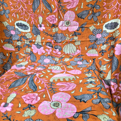 Digital Print on Rust Orange Muslin Fabric with Floral Work