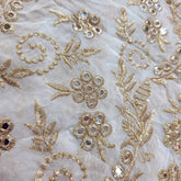 Shisha Dyeable Embroidered Mirror on Upada Silk Fabric with Floral Vine Work