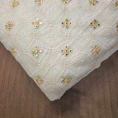 Sheesh-Aura Dyeable Georgette Fabric Jaali Pattern Mirror Work and Multicolor Threadwork