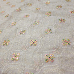 Sheesh-Aura Dyeable Georgette Fabric Jaali Pattern Mirror Work and Multicolor Threadwork