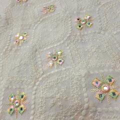 Sheesh-Aura Dyeable Georgette Fabric Jaali Pattern Mirror Work and Multicolor Threadwork