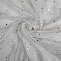 Shisha Dyeable Embroidered Chinon Fabric with Floral Mirror Work