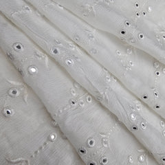 Shisha Dyeable Embroidered Chinon Fabric with Floral Mirror Work