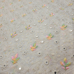 Sheesh-Aura Dyeable Georgette Fabric Grid Mirror Work and Multicolor Threadwork