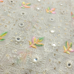 Sheesh-Aura Dyeable Georgette Fabric Grid Mirror Work and Multicolor Threadwork