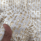 Sheesh-Aura Dyeable Georgette Fabric with Teardrop-shaped Mirror Work and Zari Work