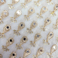 Sheesh-Aura Dyeable Georgette Fabric with Teardrop-shaped Mirror Work and Zari Work