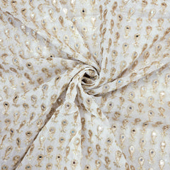 Sheesh-Aura Dyeable Georgette Fabric with Teardrop-shaped Mirror Work and Zari Work