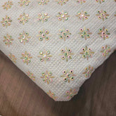 Sheesh-Aura Dyeable Georgette Fabric Grid Mirror Work and Multicolor Threadwork