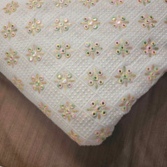 Sheesh-Aura Dyeable Georgette Fabric Grid Mirror Work and Multicolor Threadwork