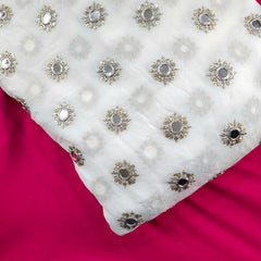 Dyeable Georgette Fabric with Circular Mirror Butti, Sequin and Zari Work