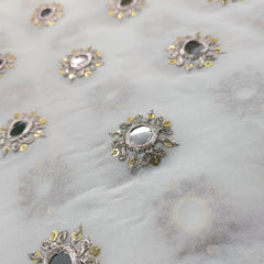 Dyeable Georgette Fabric with Circular Mirror Butti, Sequin and Zari Work