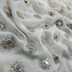 Dyeable Georgette Fabric with Circular Mirror Butti, Sequin and Zari Work